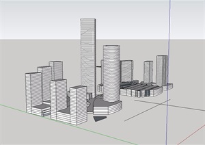 综合详细的高层建筑楼SU(草图大师)模型