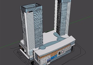 某现代详细的商业办公建筑大厦SU(草图大师)模型