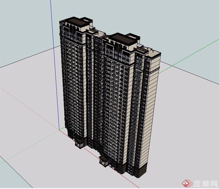 某新新古典风格详细的住宅高层建筑su模型