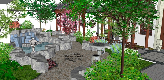 中式小场景庭院景观设计su模型