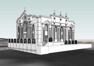 欧式风格独特的教堂建筑SU(草图大师)模型