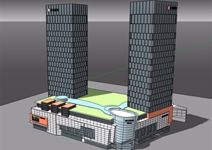 某现代风格详细的商业办公楼建筑SU(草图大师)模型