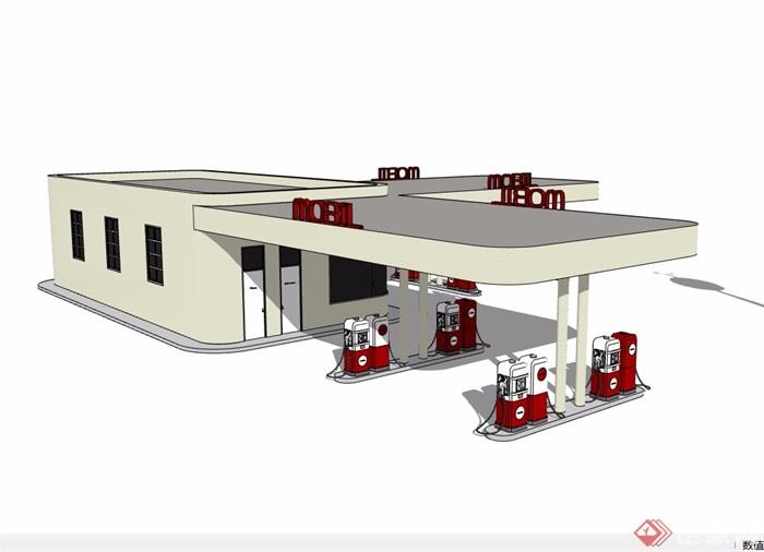 某单层加油站建筑su模型