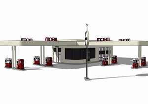 某单层加油站建筑SU(草图大师)模型
