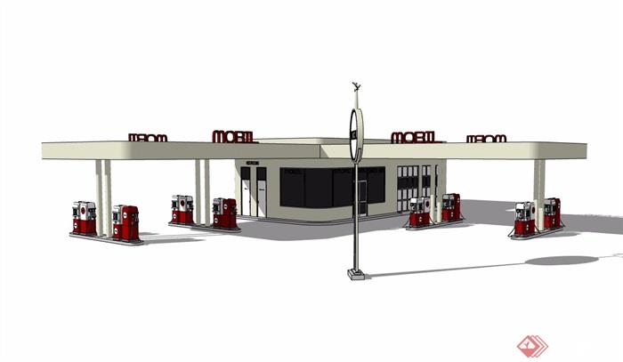 某单层加油站建筑su模型