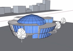 现代风格多层展厅建筑SU(草图大师)模型