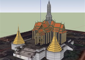 泰式风格详细的寺庙建筑SU(草图大师)模型