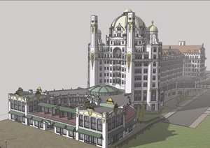 欧式风格多层星级酒店建筑SU(草图大师)模型
