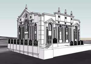 无材质贴图教堂建筑SU(草图大师)模型
