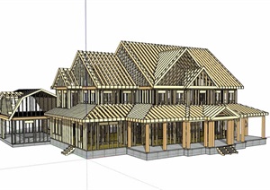 欧式风格别墅框架建筑SU(草图大师)模型