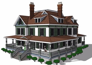 欧式风格详细经典完整的别墅设计SU(草图大师)模型