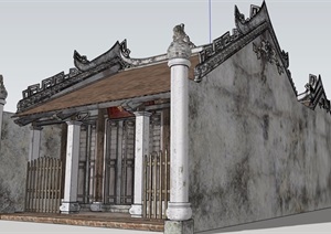 古典中式风格单层寺庙设计SU(草图大师)模型