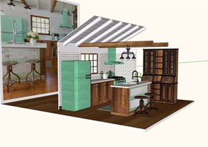 现代风格别墅室内厨房设计SU(草图大师)模型