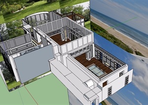 欧式风格详细的两层住宅别墅空间SU(草图大师)模型