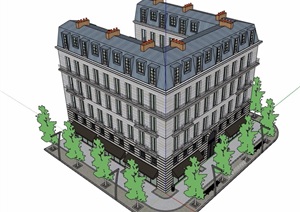 欧式风格详细经典的办公建筑SU(草图大师)模型