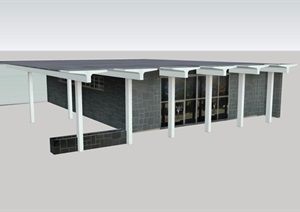 现代单层餐饮餐厅建筑SU(草图大师)模型