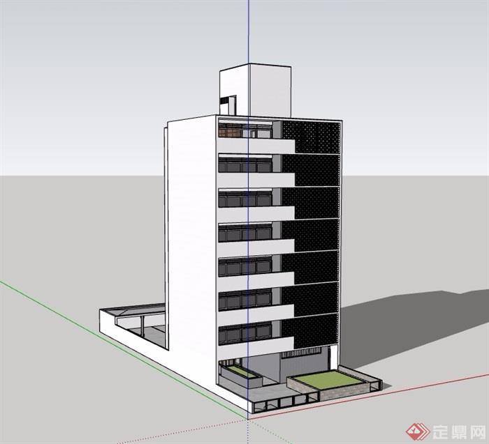 现代风格多层详细的办公建筑su模型