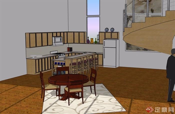 某别墅空间厨房餐厅设计su模型
