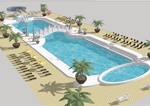 游泳池详细完整景观设计SU(草图大师)模型