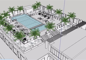 休闲度假泳池设计SU(草图大师)模型