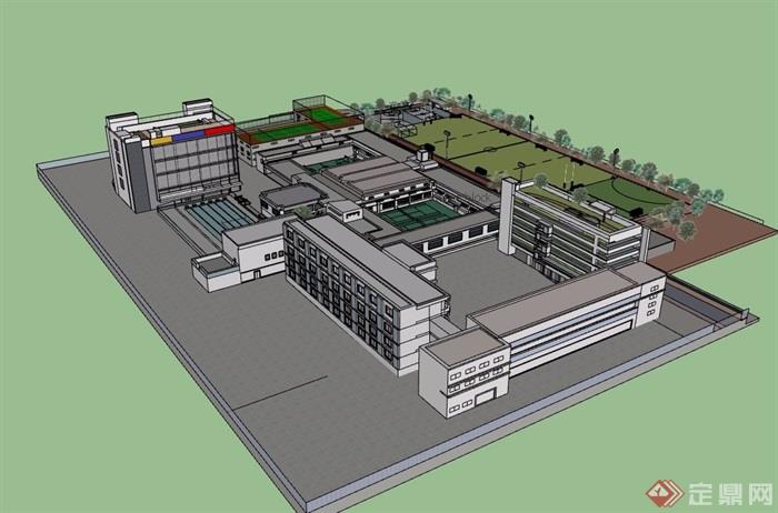 现代风格多层教学楼学校设计su模型