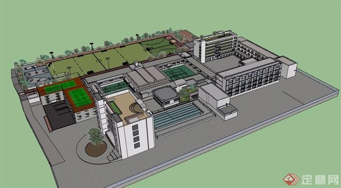 现代风格多层教学楼学校设计su模型