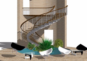 某现代建筑楼梯SU(草图大师)模型
