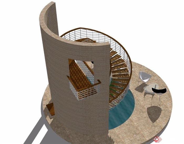 某现代建筑楼梯su模型