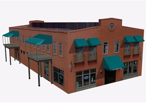 两层酒楼餐饮建筑设计SU(草图大师)模型