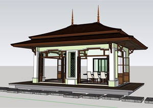 东南亚风格详细的休闲亭设计SU(草图大师)模型