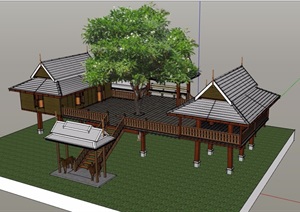 东南亚风格民居住宅建筑SU(草图大师)模型