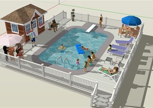 某现代庭院泳池设计SU(草图大师)模型