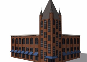 某欧式风格多层餐厅建筑楼设计SU(草图大师)模型
