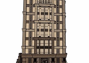 新古典高层独栋居住楼建筑设计SU(草图大师)模型