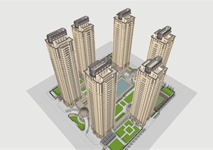 新古典居住区详细建筑设计SU(草图大师)精细模型