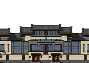 中式联排别墅SU(草图大师)精细模型