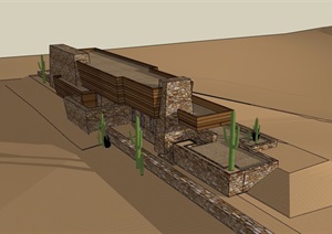 某现代风格沙漠中的避难建筑SU(草图大师)模型