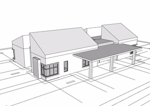 单层民居住宅建筑设计SU(草图大师)模型