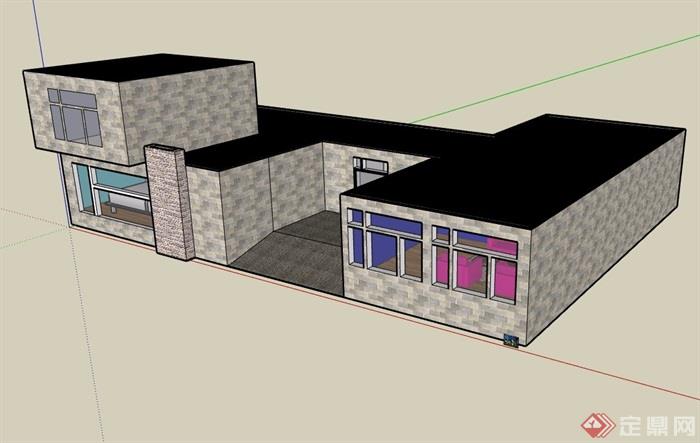 現代平房住宅別墅設計su模型[原創]