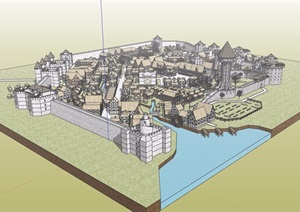 欧式风格小镇综合多层建筑设计SU(草图大师)模型