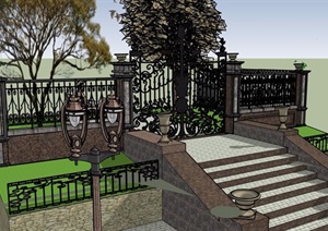 欧式风格详细的铁艺栏杆围栏素材设计SU(草图大师)模型