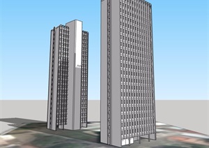 两栋高层办公建筑楼SU(草图大师)模型
