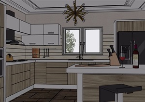 现代风格详细住宅室内厨房设计SU(草图大师)模型