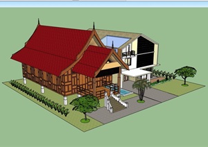 两个详细的多层别墅设计SU(草图大师)模型