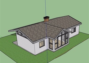 美式风格单层民居住宅SU(草图大师)模型