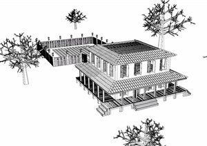 中式民居无材质贴图住宅建筑SU(草图大师)模型