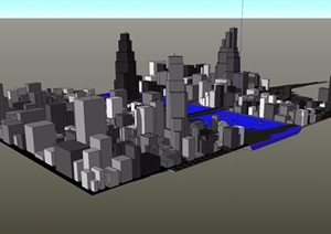 某现代风格滨河城市综合建筑SU(草图大师)模型