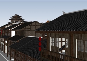 古典中式商业美食广场建筑方案SU(草图大师)模型