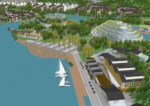 现代滨海旅游度假小镇建筑与景观规划方案SU(草图大师)模型