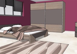 现代卧室空间床设计SU(草图大师)模型